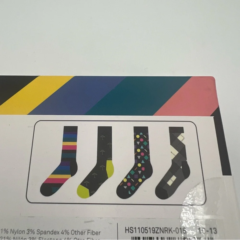 NEW Happy Socks Four Pair Pack (10-13) Plaid/Stripe/Umbrella Print